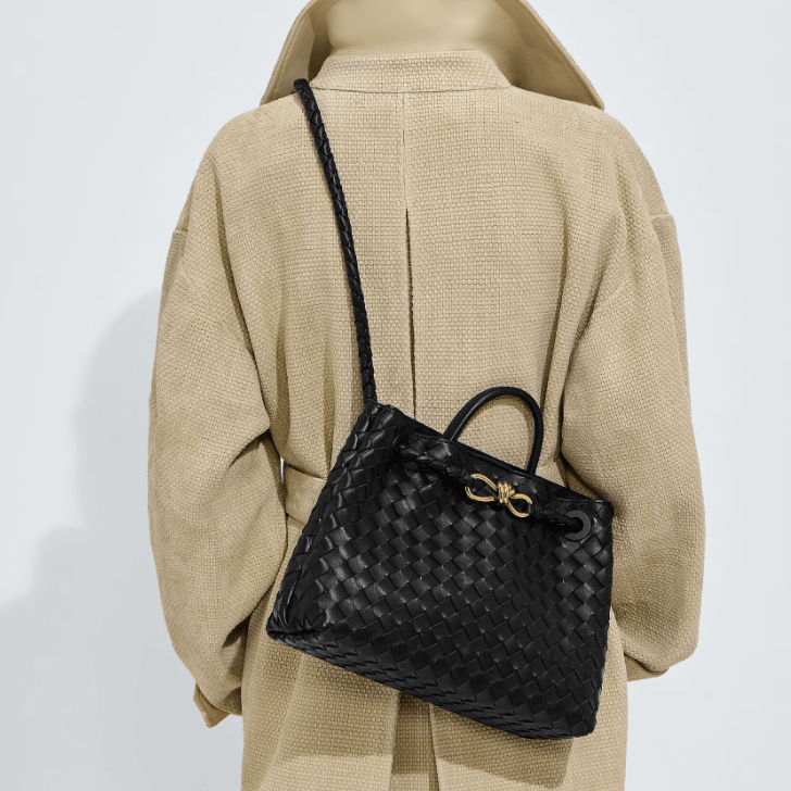Bottega Veneta Medium Andiamo Crossbody Bag in Intrecciato Leather Black 6