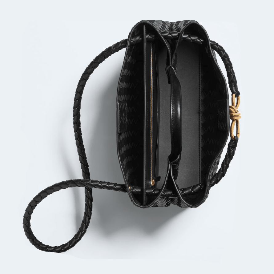 Bottega Veneta Medium Andiamo Crossbody Bag in Intrecciato Leather Black 4