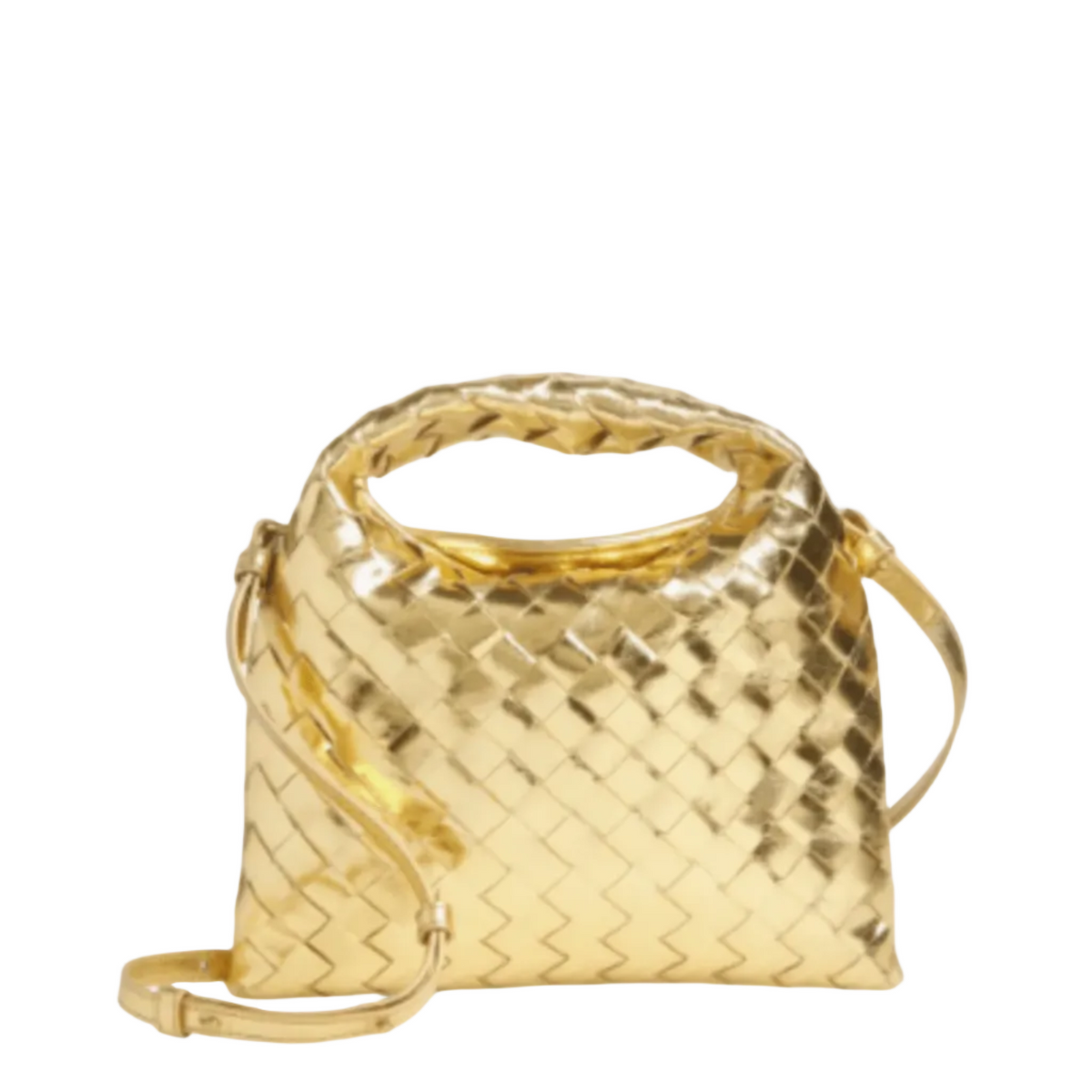 Bottega Veneta Mini Hop Mirror Intrecciato Hobo Bag  Gold Leather & Muse Brass Hardware Iconic Italian Craftsmanship 3