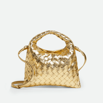 Bottega Veneta Mini Hop Mirror Intrecciato Hobo Bag Gold Leather & Muse Brass Hardware Iconic Italian Craftsmanship - BEAUTY BAR