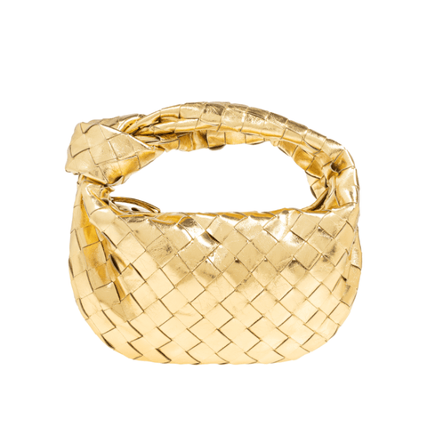 Bottega Veneta Mini Jodie Metallic Gold Leather Bag with Signature Knot Iconic Italian Luxury - BEAUTY BAR