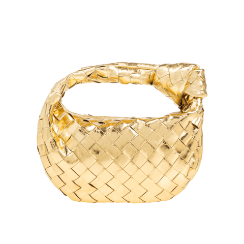Bottega Veneta Mini Jodie Metallic Gold Leather Bag with Signature Knot Iconic Italian Luxury - BEAUTY BAR