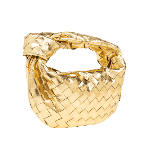 Bottega Veneta Mini Jodie Metallic Gold Leather Bag with Signature Knot Iconic Italian Luxury - BEAUTY BAR