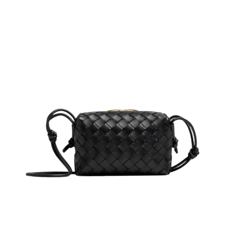 Bottega Veneta Mini Loop Camera Bag Black Leather With Signature Loop Handle Compact Luxury - BEAUTY BAR