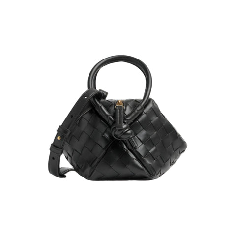 Bottega Veneta Small Handle Loop Bag Black Leather With Top Handle Contemporary Italian Luxury - BEAUTY BAR