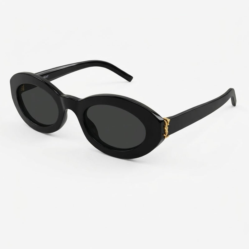Yves Saint Laurent Black Logo Oval Sunglasses