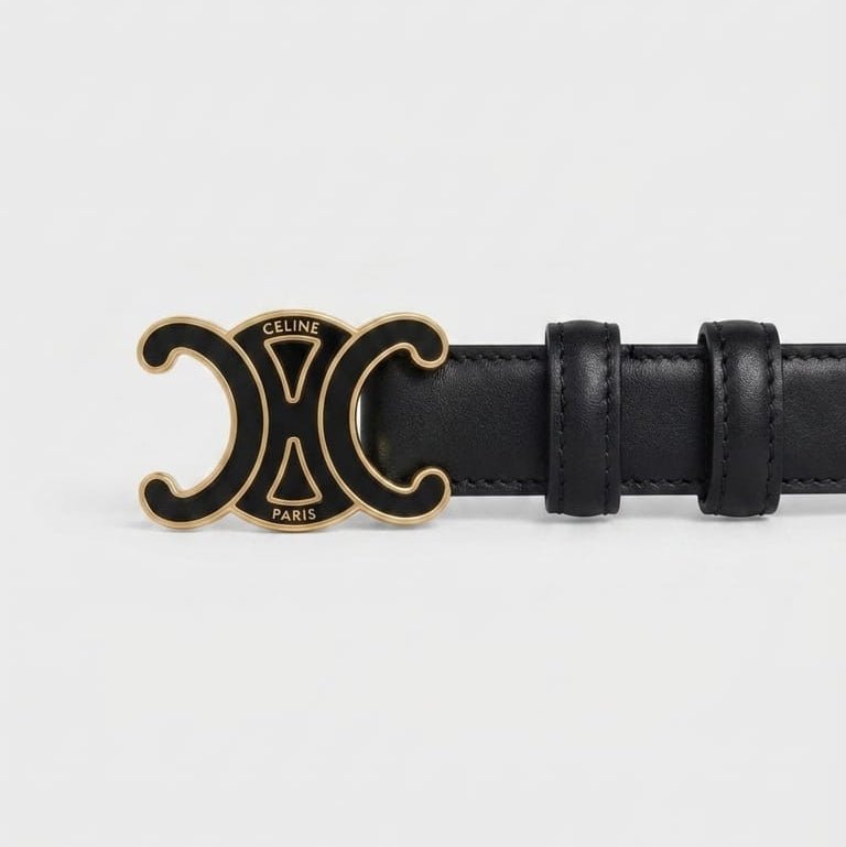 Celine Black Belt With Black And Gold Triomphe Logo 2