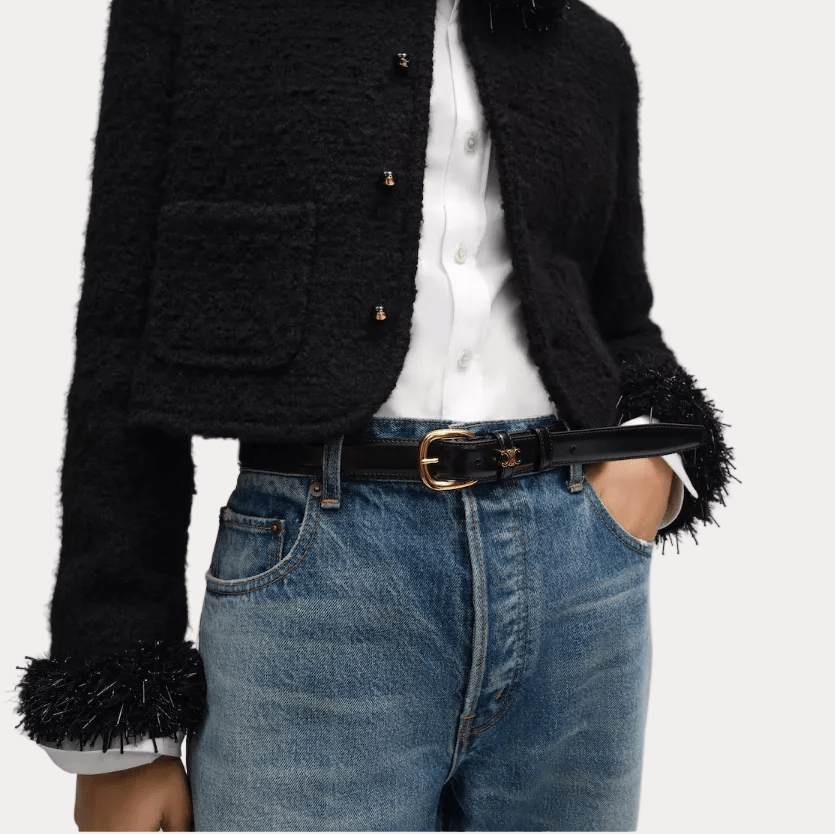Celine Black Leather Belt With Triomphe Logo 3