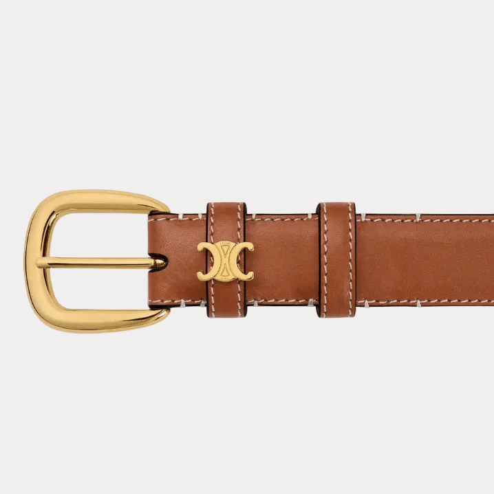 Celine Brown Leather Belt with Triomphe Logo 2
