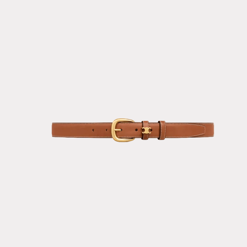 Celine Brown Leather Belt with Triomphe Logo 3