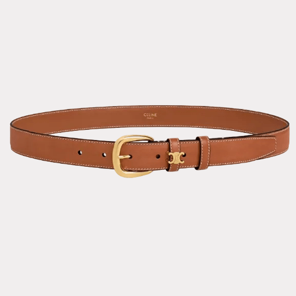 Celine Brown Leather Belt with Triomphe Logo