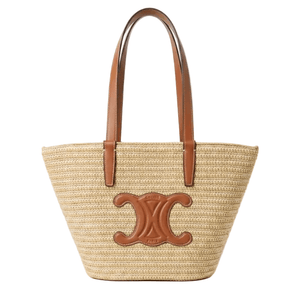 Celine Medium Supple Classic Panier In Raffia And Calfskin