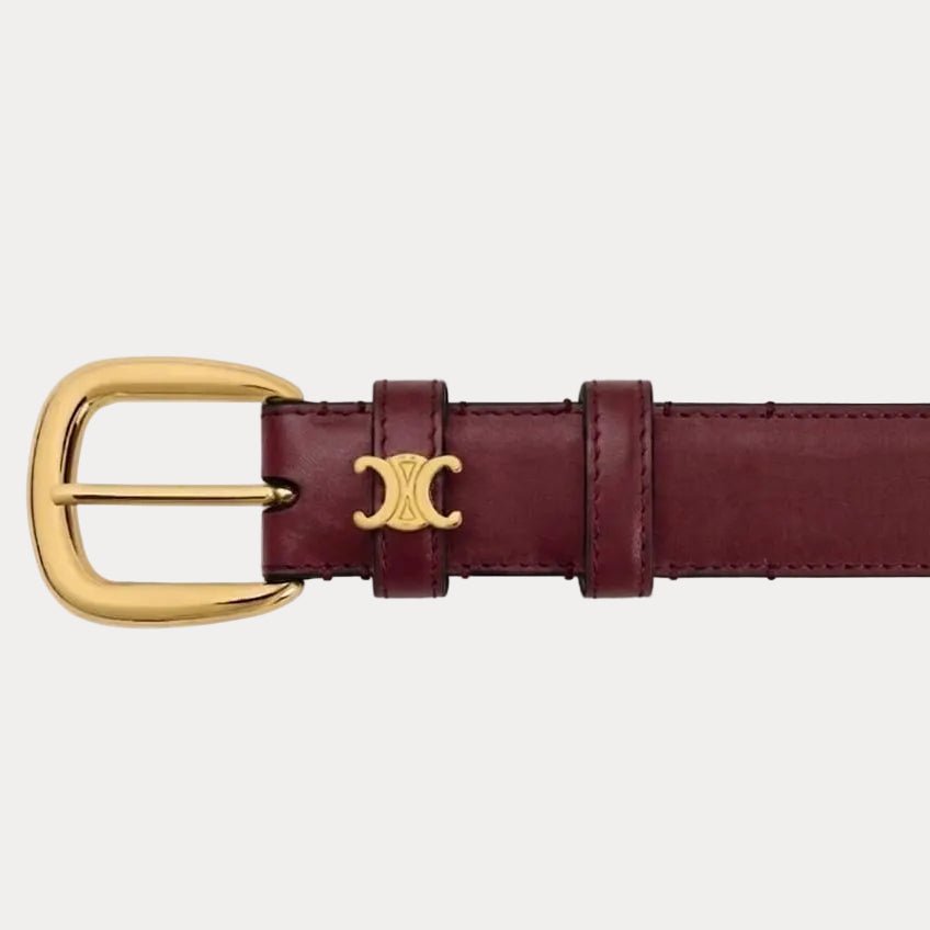 Celine Red Leather Belt with Triomphe Logo 2