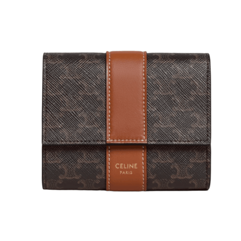 Celine Small Trifold Wallet In Triomphe Canvas And Lambskin - BEAUTY BAR