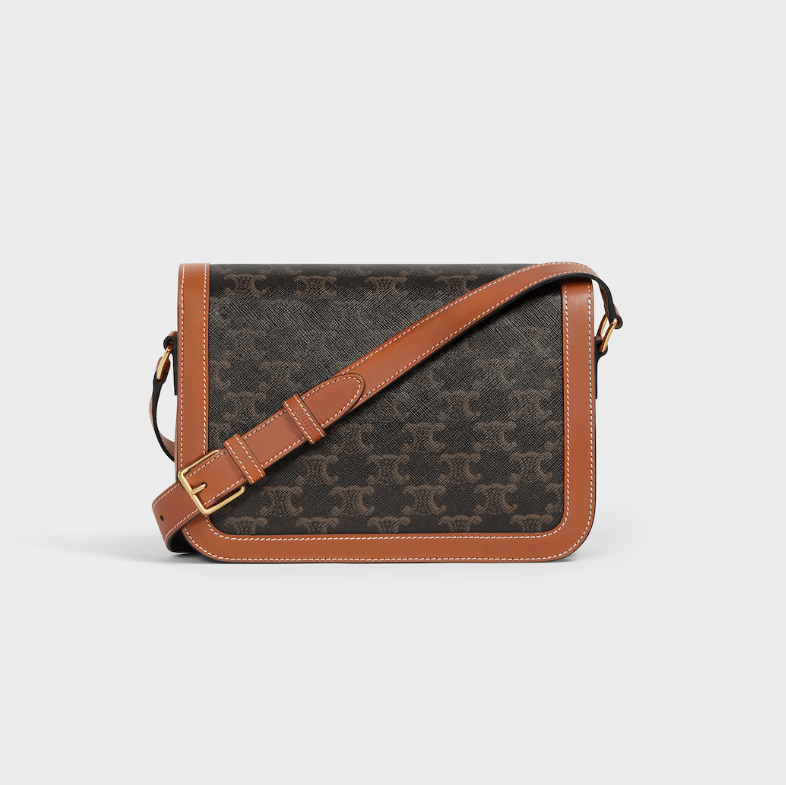 Celine Triomphe Canvas and Calfskin Crossbody Bag Tan 2