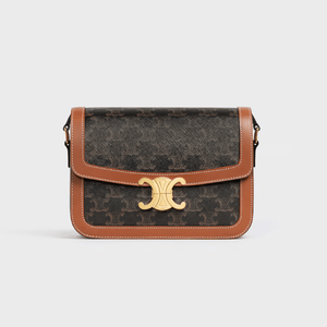 Celine Triomphe Canvas and Calfskin Crossbody Bag Tan