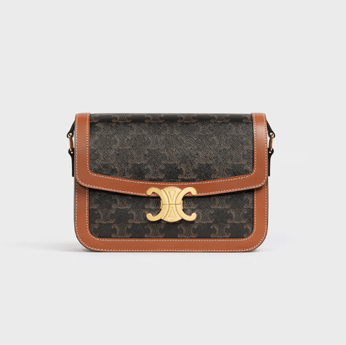 Celine Triomphe Canvas and Calfskin Crossbody Bag Tan