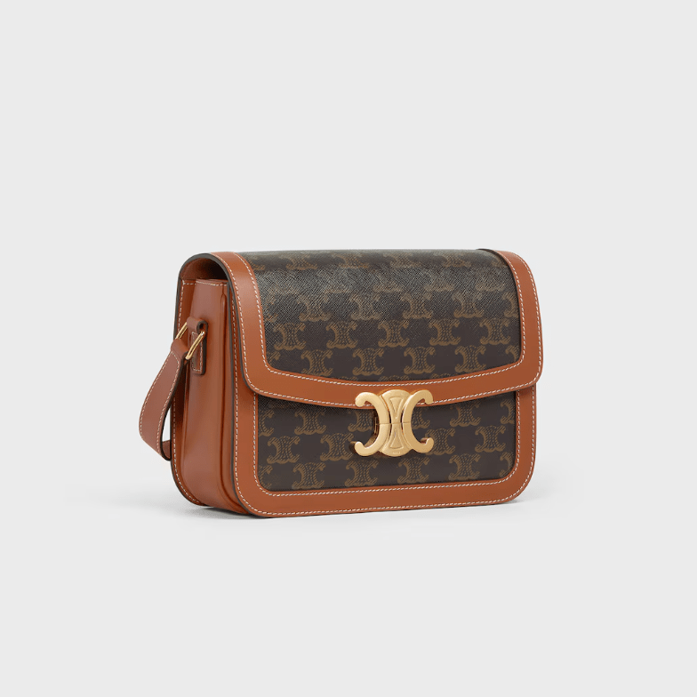 Celine Triomphe Canvas and Calfskin Crossbody Bag Tan 3