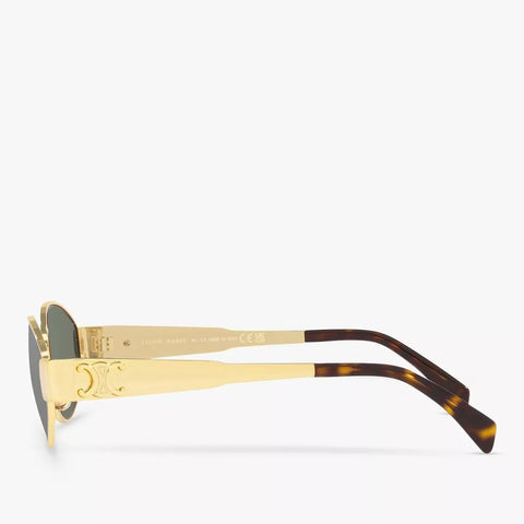 Celine Triomphe Metal Oval Sunglasses Gold Green - BEAUTY BAR