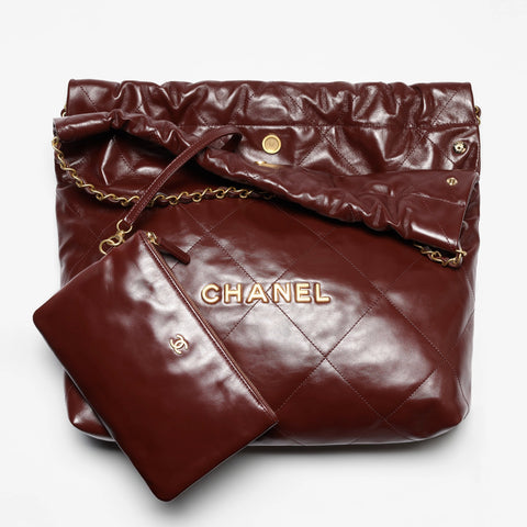 Chanel 22 Handbag Shiny Calfskin Gold Tone Metal - BEAUTY BAR