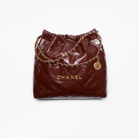Chanel 22 Handbag Shiny Calfskin Gold Tone Metal - BEAUTY BAR