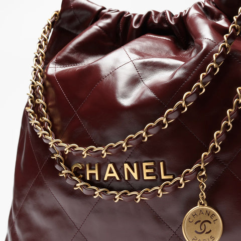 Chanel 22 Handbag Shiny Calfskin Gold Tone Metal - BEAUTY BAR