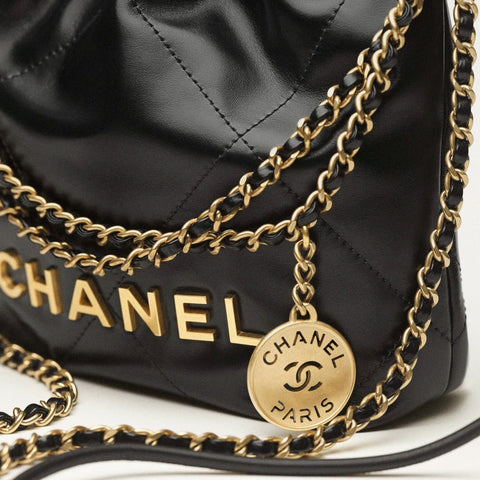 Chanel 22 Mini Handbag Shiny Calfskin & Gold - Tone Metal Black - BEAUTY BAR
