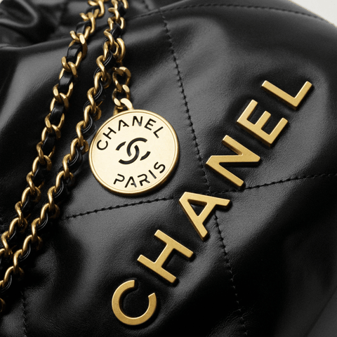 Chanel 22 Mini Handbag Shiny Calfskin & Gold - Tone Metal Black - BEAUTY BAR