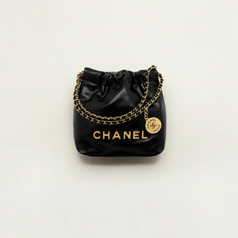 Chanel 22 Mini Handbag Shiny Calfskin & Gold - Tone Metal Black - BEAUTY BAR