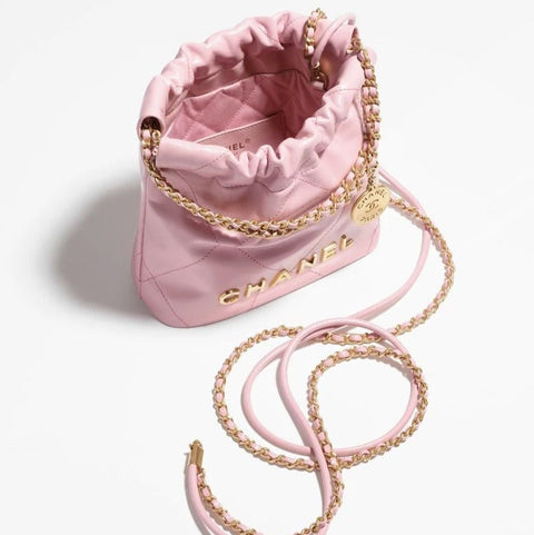 Chanel 22 Mini Handbag Shiny Calfskin & Gold - Tone Metal Pink - BEAUTY BAR