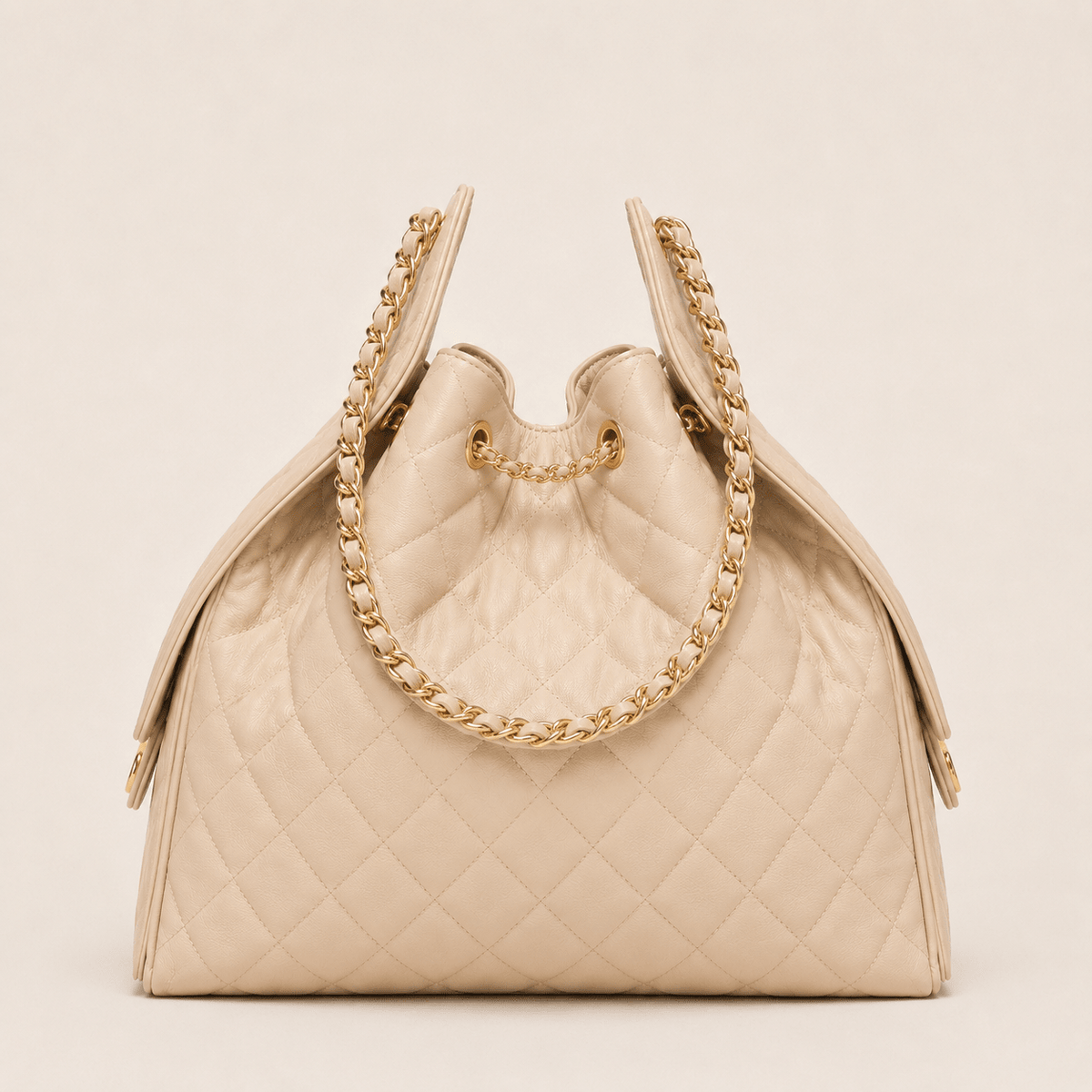 Chanel 25 Large Handbag Gold-Tone Metal Beige 2