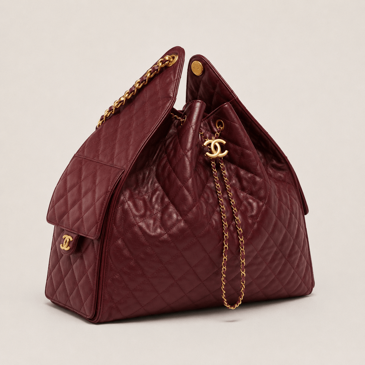Chanel 25 Large Handbag Gold-Tone Metal Red 3