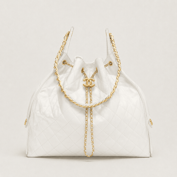 Chanel 25  Large Handbag Gold-Tone Metal White