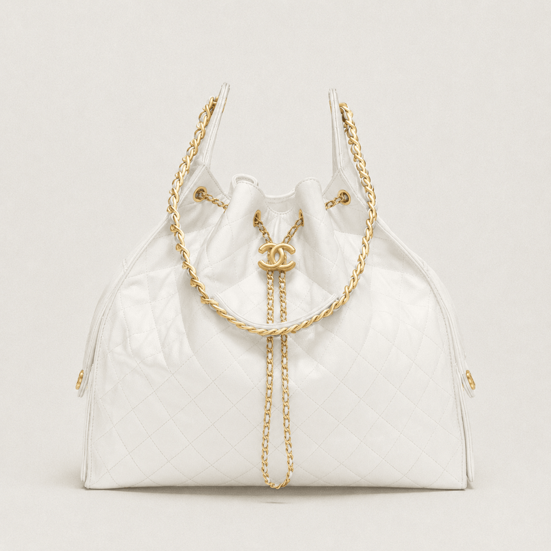 Chanel 25  Large Handbag Gold-Tone Metal White