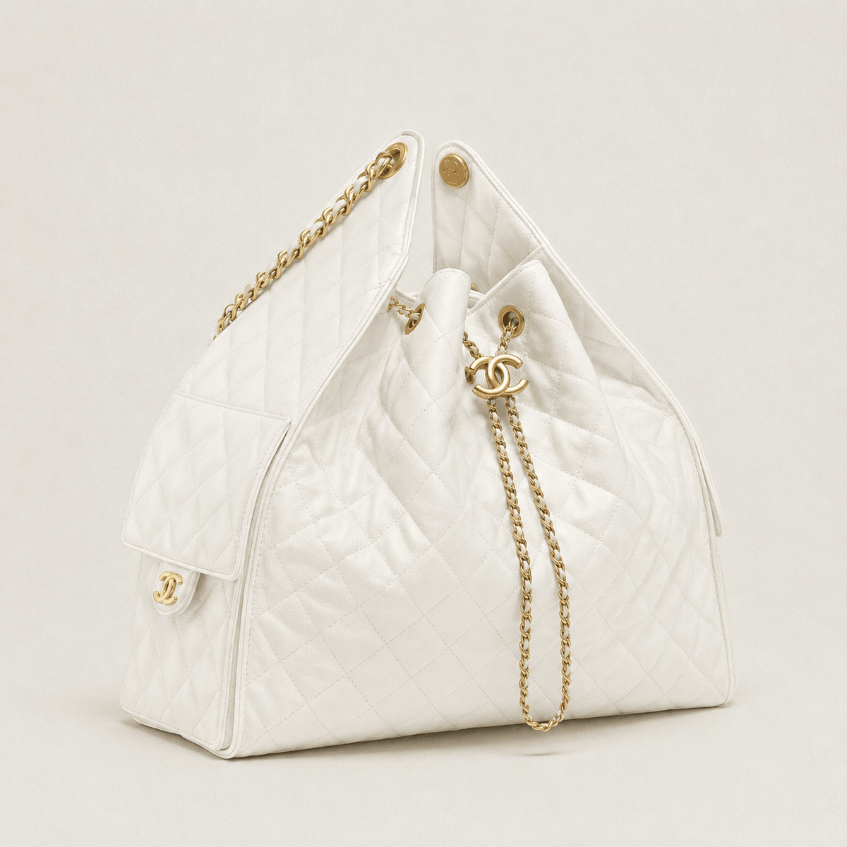 Chanel 25  Large Handbag Gold-Tone Metal White 2