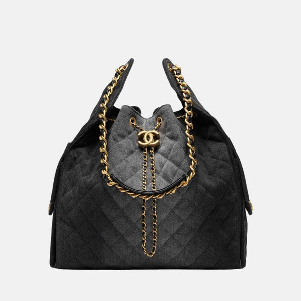 Chanel 25 Large Handbag Washed Denim And Gold-Tone Metal