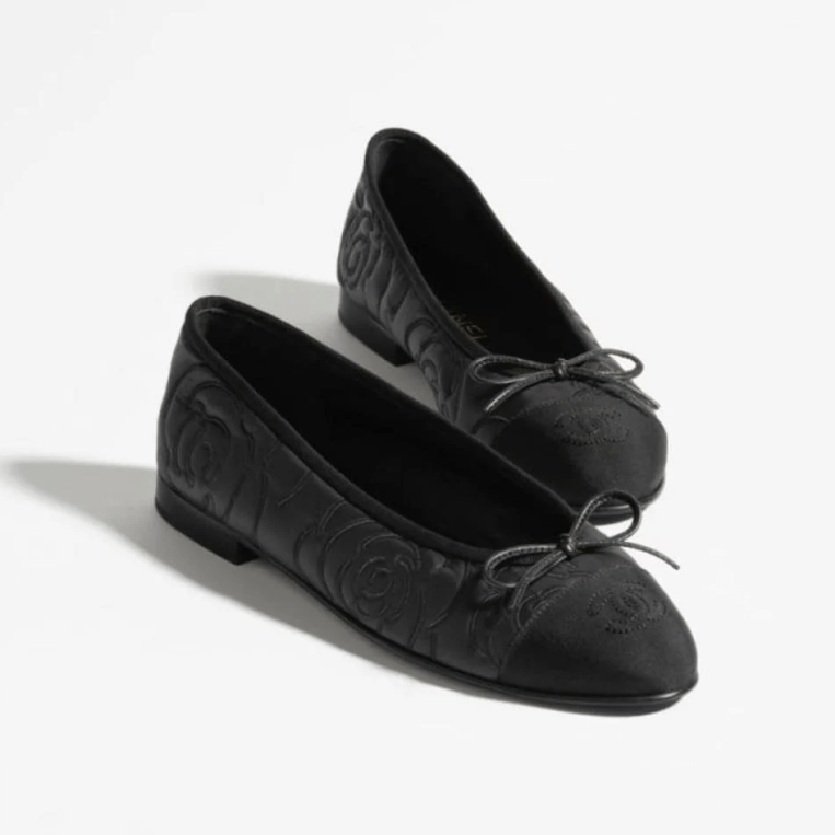Chanel Ballerinas Embroidered Fabric & Grosgrain Black 1