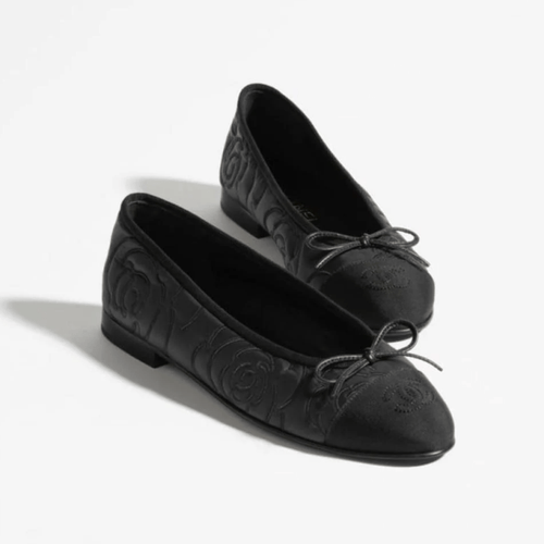 Chanel Ballerinas Embroidered Fabric & Grosgrain Black