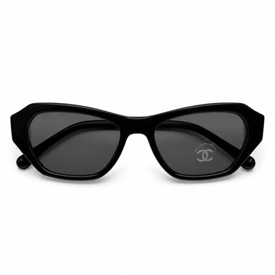 Chanel Black Acetate Sunglasses With Bink and White Chain Logo Detail