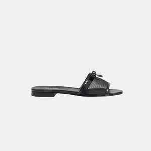 Chanel Black Mesh  Bow Mules With A Delicate Bow And The Iconic Gold-Tone CC Logo