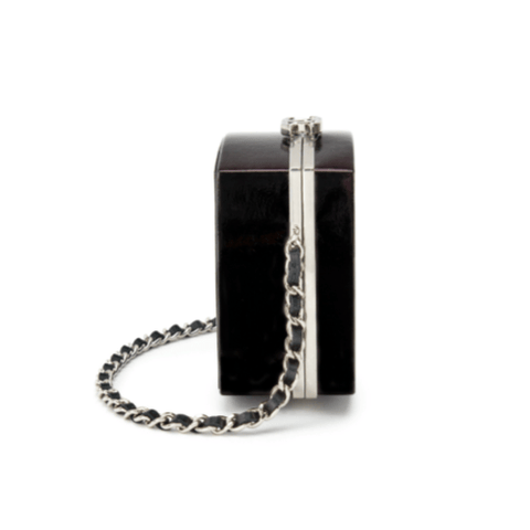 Chanel Black Patent Leather and Silver Mirror Minaudière Silver Hardware - BEAUTY BAR