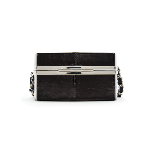Chanel Black Patent Leather and Silver Mirror Minaudière Silver Hardware 5