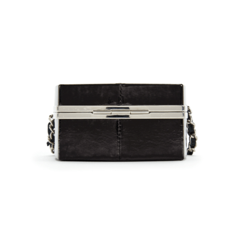 Chanel Black Patent Leather and Silver Mirror Minaudière Silver Hardware - BEAUTY BAR