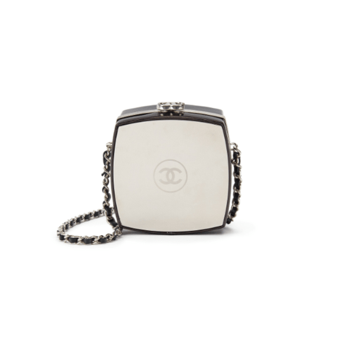 Chanel Black Patent Leather and Silver Mirror Minaudière Silver Hardware - BEAUTY BAR