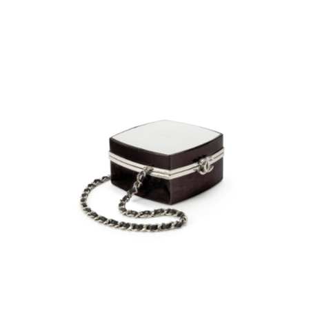 Chanel Black Patent Leather and Silver Mirror Minaudière Silver Hardware - BEAUTY BAR