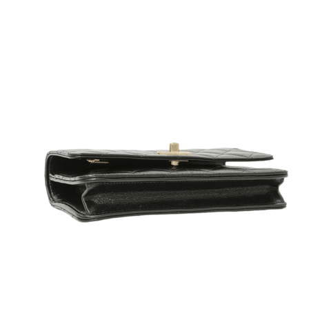 Chanel Black Quilted Crumpled Lambskin Pearl Top Handle Wallet On Chain Woc - BEAUTY BAR