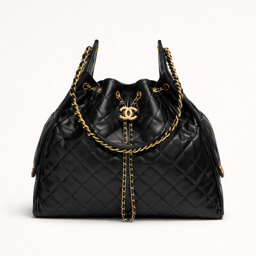 Chanel Black Quilted Handbag With Gold Details