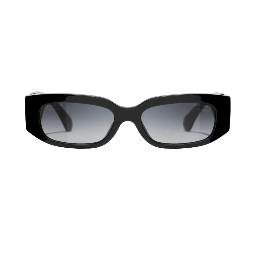 Chanel Black Rectangular SunglassesWith Gold And Crystal-Embellished Temples 1