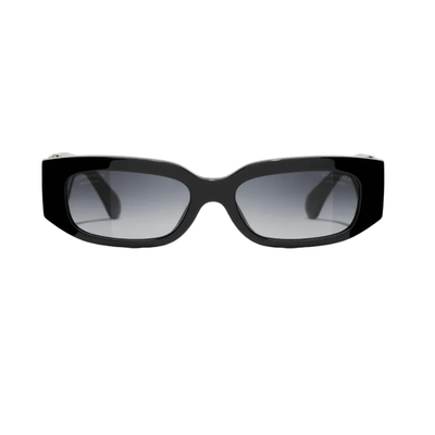 Chanel Black Rectangular SunglassesWith Gold And Crystal-Embellished Temples
