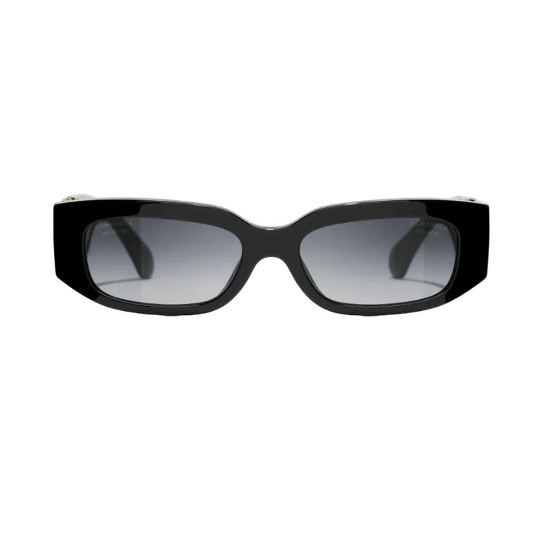 Chanel Black Rectangular SunglassesWith Gold And Crystal-Embellished Temples